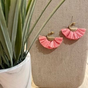 Coral Pink Raffia Hoop Earrings